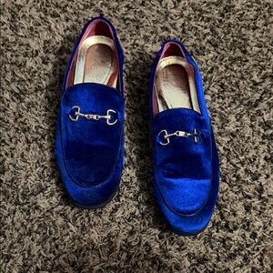 Men's Velvet Slip-On Loafers in Royal Blue with Metal Bit
